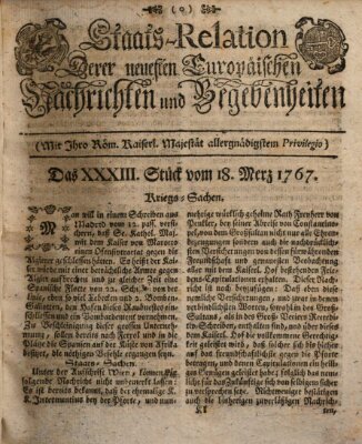 Staats-Relation der neuesten europäischen Nachrichten und Begebenheiten Mittwoch 18. März 1767