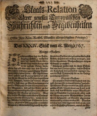 Staats-Relation der neuesten europäischen Nachrichten und Begebenheiten Freitag 20. März 1767