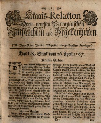 Staats-Relation der neuesten europäischen Nachrichten und Begebenheiten Sonntag 26. April 1767