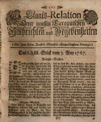 Staats-Relation der neuesten europäischen Nachrichten und Begebenheiten Sonntag 3. Mai 1767