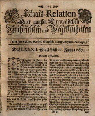 Staats-Relation der neuesten europäischen Nachrichten und Begebenheiten Mittwoch 17. Juni 1767