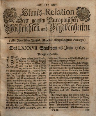 Staats-Relation der neuesten europäischen Nachrichten und Begebenheiten Sonntag 28. Juni 1767