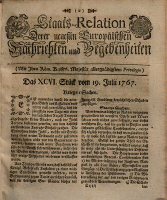 Staats-Relation der neuesten europäischen Nachrichten und Begebenheiten Sonntag 19. Juli 1767