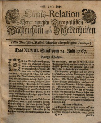 Staats-Relation der neuesten europäischen Nachrichten und Begebenheiten Freitag 24. Juli 1767