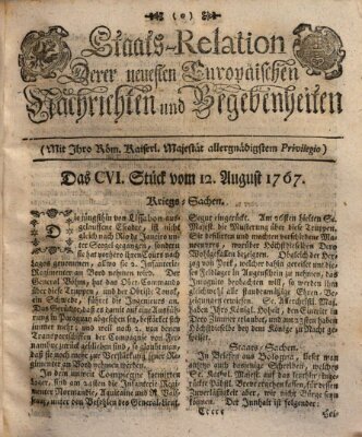 Staats-Relation der neuesten europäischen Nachrichten und Begebenheiten Mittwoch 12. August 1767