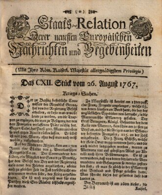 Staats-Relation der neuesten europäischen Nachrichten und Begebenheiten Mittwoch 26. August 1767