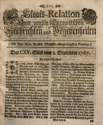 Staats-Relation der neuesten europäischen Nachrichten und Begebenheiten Mittwoch 2. September 1767