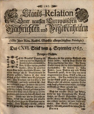 Staats-Relation der neuesten europäischen Nachrichten und Begebenheiten Freitag 4. September 1767