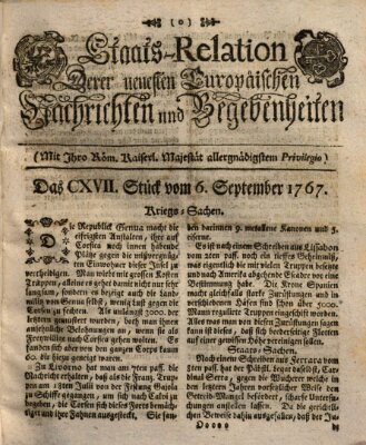 Staats-Relation der neuesten europäischen Nachrichten und Begebenheiten Sonntag 6. September 1767