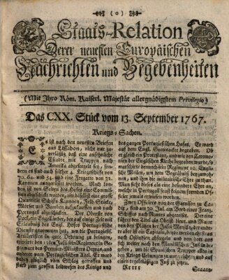 Staats-Relation der neuesten europäischen Nachrichten und Begebenheiten Sonntag 13. September 1767