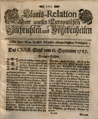 Staats-Relation der neuesten europäischen Nachrichten und Begebenheiten Freitag 18. September 1767