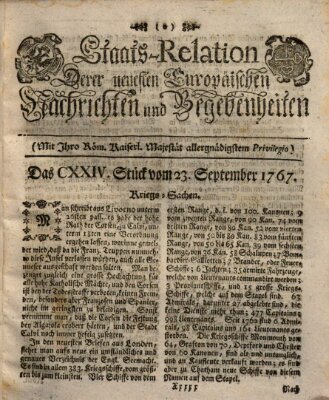 Staats-Relation der neuesten europäischen Nachrichten und Begebenheiten Mittwoch 23. September 1767