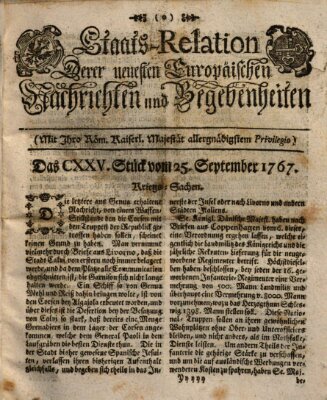 Staats-Relation der neuesten europäischen Nachrichten und Begebenheiten Freitag 25. September 1767