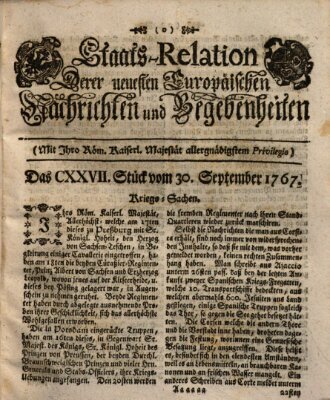 Staats-Relation der neuesten europäischen Nachrichten und Begebenheiten Mittwoch 30. September 1767