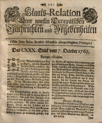 Staats-Relation der neuesten europäischen Nachrichten und Begebenheiten Mittwoch 7. Oktober 1767