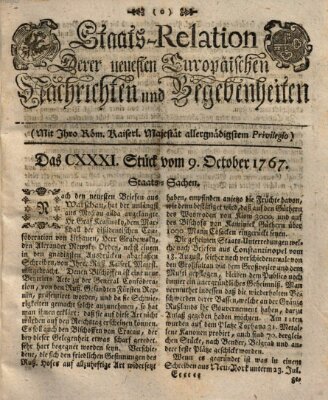 Staats-Relation der neuesten europäischen Nachrichten und Begebenheiten Freitag 9. Oktober 1767