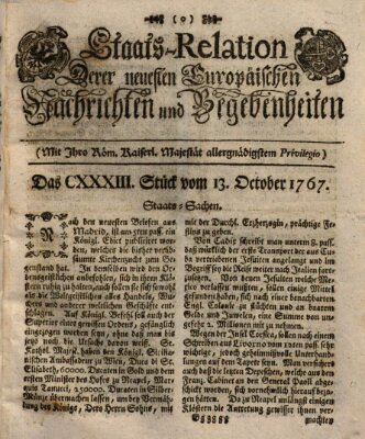 Staats-Relation der neuesten europäischen Nachrichten und Begebenheiten Dienstag 13. Oktober 1767