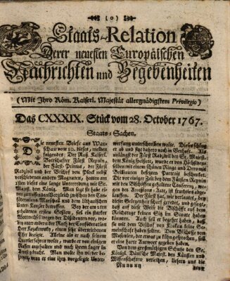 Staats-Relation der neuesten europäischen Nachrichten und Begebenheiten Mittwoch 28. Oktober 1767