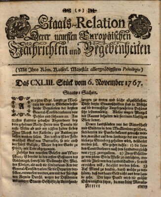 Staats-Relation der neuesten europäischen Nachrichten und Begebenheiten Freitag 6. November 1767