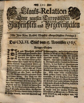 Staats-Relation der neuesten europäischen Nachrichten und Begebenheiten Freitag 13. November 1767