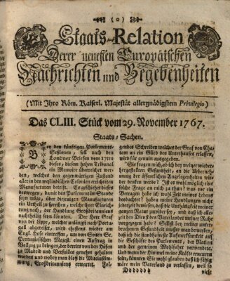 Staats-Relation der neuesten europäischen Nachrichten und Begebenheiten Sonntag 29. November 1767