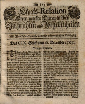 Staats-Relation der neuesten europäischen Nachrichten und Begebenheiten Mittwoch 16. Dezember 1767