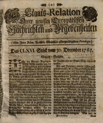 Staats-Relation der neuesten europäischen Nachrichten und Begebenheiten Mittwoch 30. Dezember 1767