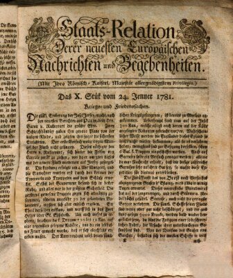 Staats-Relation der neuesten europäischen Nachrichten und Begebenheiten Mittwoch 24. Januar 1781