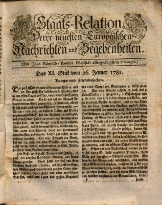 Staats-Relation der neuesten europäischen Nachrichten und Begebenheiten Freitag 26. Januar 1781