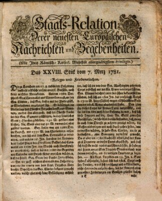 Staats-Relation der neuesten europäischen Nachrichten und Begebenheiten Mittwoch 7. März 1781