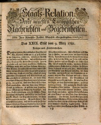 Staats-Relation der neuesten europäischen Nachrichten und Begebenheiten Freitag 9. März 1781