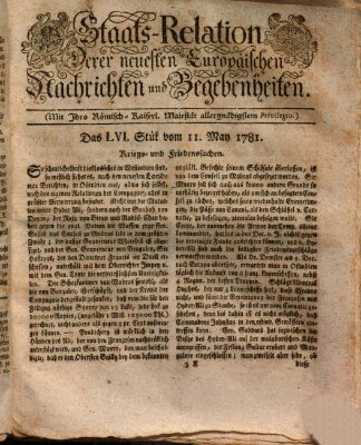 Staats-Relation der neuesten europäischen Nachrichten und Begebenheiten Freitag 11. Mai 1781