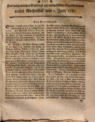 Staats-Relation der neuesten europäischen Nachrichten und Begebenheiten Freitag 1. Juni 1781