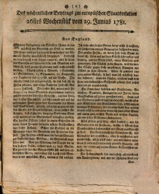 Staats-Relation der neuesten europäischen Nachrichten und Begebenheiten Freitag 29. Juni 1781