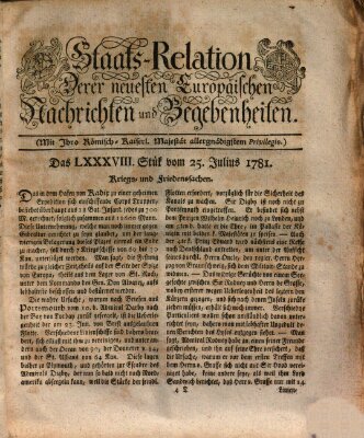 Staats-Relation der neuesten europäischen Nachrichten und Begebenheiten Mittwoch 25. Juli 1781