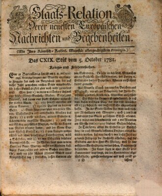 Staats-Relation der neuesten europäischen Nachrichten und Begebenheiten Freitag 5. Oktober 1781