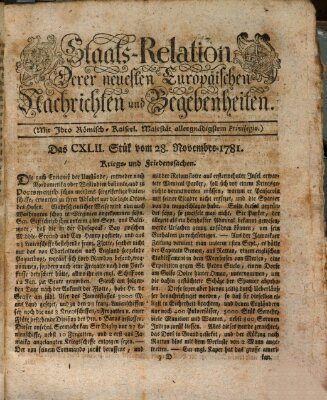 Staats-Relation der neuesten europäischen Nachrichten und Begebenheiten Mittwoch 28. November 1781