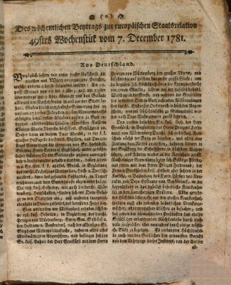 Staats-Relation der neuesten europäischen Nachrichten und Begebenheiten Freitag 7. Dezember 1781