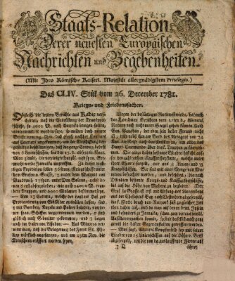 Staats-Relation der neuesten europäischen Nachrichten und Begebenheiten Mittwoch 26. Dezember 1781