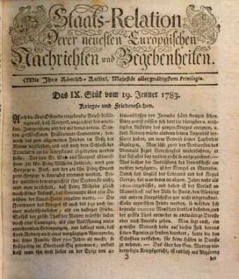 Staats-Relation der neuesten europäischen Nachrichten und Begebenheiten Sonntag 19. Januar 1783