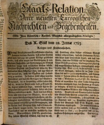 Staats-Relation der neuesten europäischen Nachrichten und Begebenheiten Mittwoch 22. Januar 1783