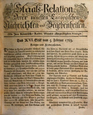 Staats-Relation der neuesten europäischen Nachrichten und Begebenheiten Mittwoch 5. Februar 1783