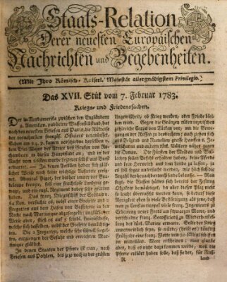 Staats-Relation der neuesten europäischen Nachrichten und Begebenheiten Freitag 7. Februar 1783