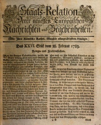 Staats-Relation der neuesten europäischen Nachrichten und Begebenheiten Freitag 28. Februar 1783