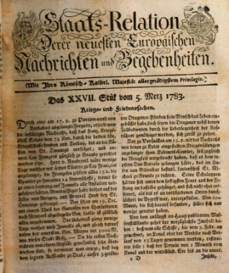 Staats-Relation der neuesten europäischen Nachrichten und Begebenheiten Mittwoch 5. März 1783