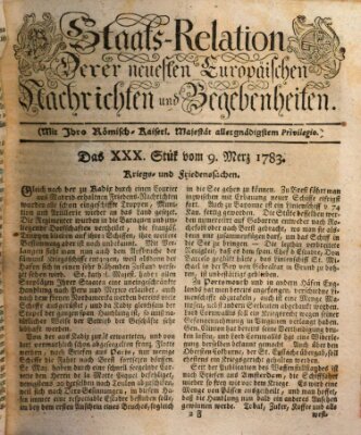 Staats-Relation der neuesten europäischen Nachrichten und Begebenheiten Sonntag 9. März 1783