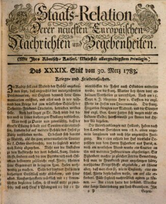 Staats-Relation der neuesten europäischen Nachrichten und Begebenheiten Sonntag 30. März 1783