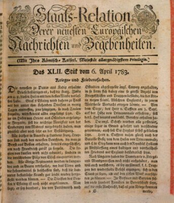 Staats-Relation der neuesten europäischen Nachrichten und Begebenheiten Sonntag 6. April 1783