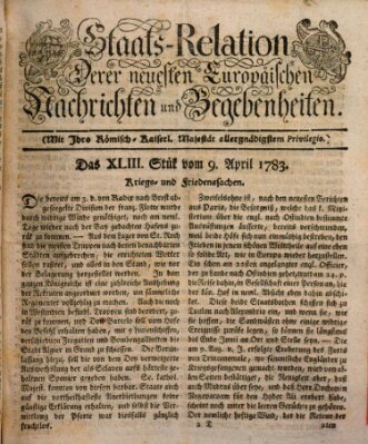 Staats-Relation der neuesten europäischen Nachrichten und Begebenheiten Mittwoch 9. April 1783