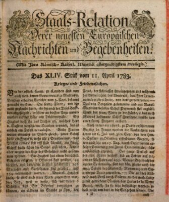 Staats-Relation der neuesten europäischen Nachrichten und Begebenheiten Freitag 11. April 1783